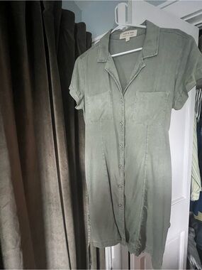 cloth & stone Olive Green Button-Front Shirt Dress